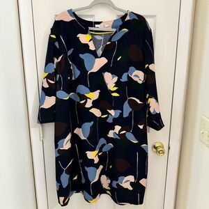 Boden Women’s Floral Abstract Dress Size 18L Navy Blue Flowy Casual Comfy